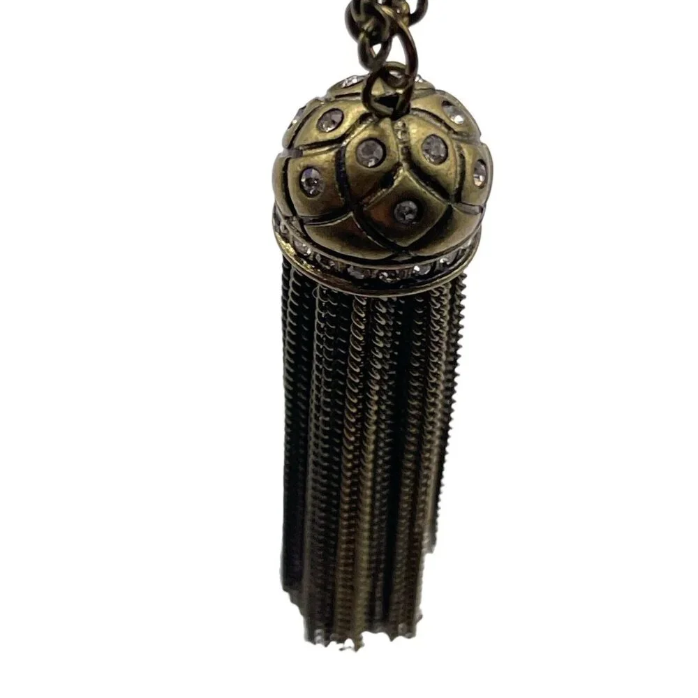 J Crew Pavé Clear Rhinestone Dome Tassel Chain Necklace‎ Gold Tone Adjustable